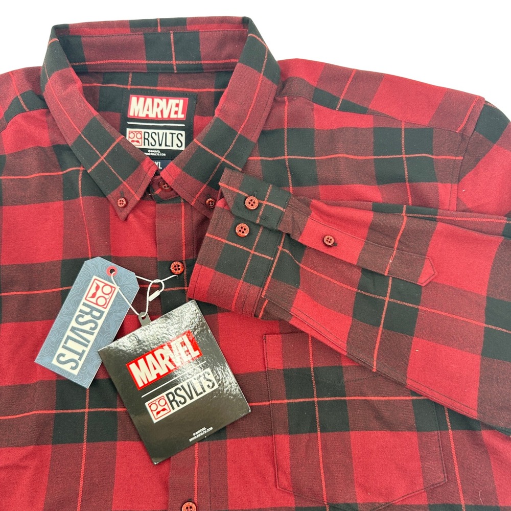 RSVLTS Marvel Scarlet Witch Flannel Shirt Men's XXL Red‎ Black Plaid NEW W/TAGS!